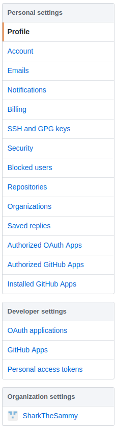 GitHub Settings page