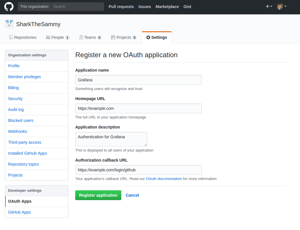 GitHub Register OAuth Application