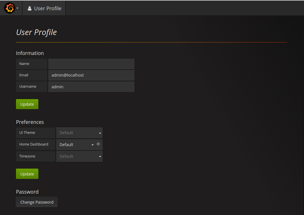 Grafana profile preferences