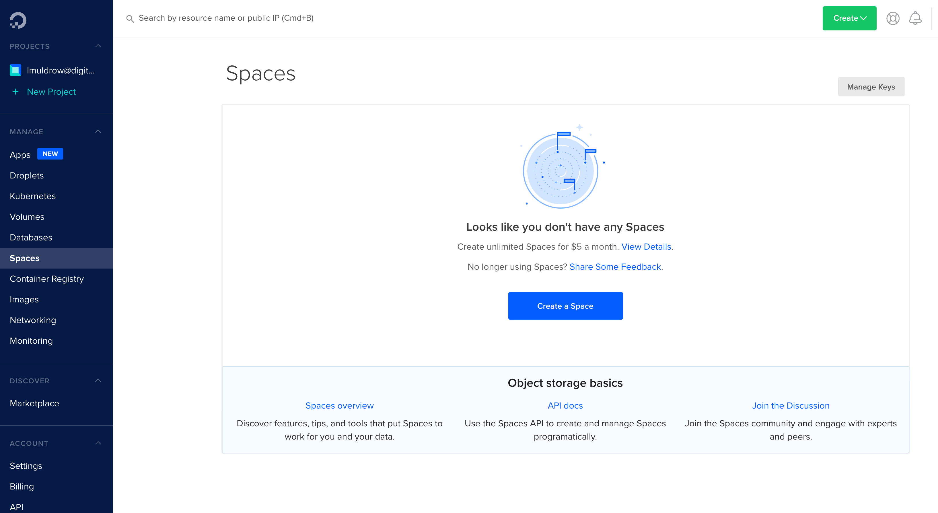 Spaces splash page