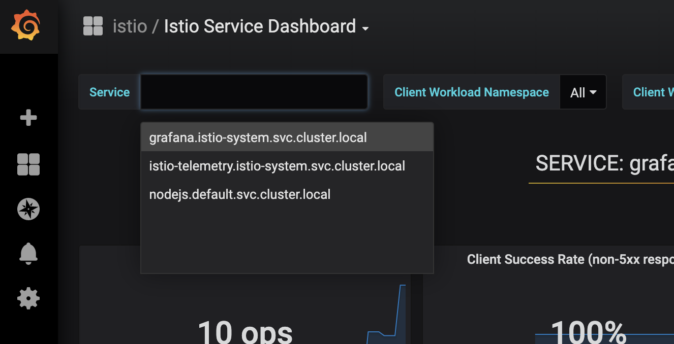 Service Dropdown in Istio Service Dash