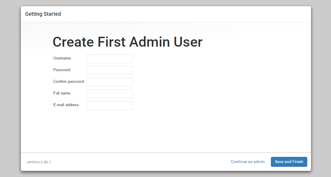 Jenkins Create First Admin User Screen