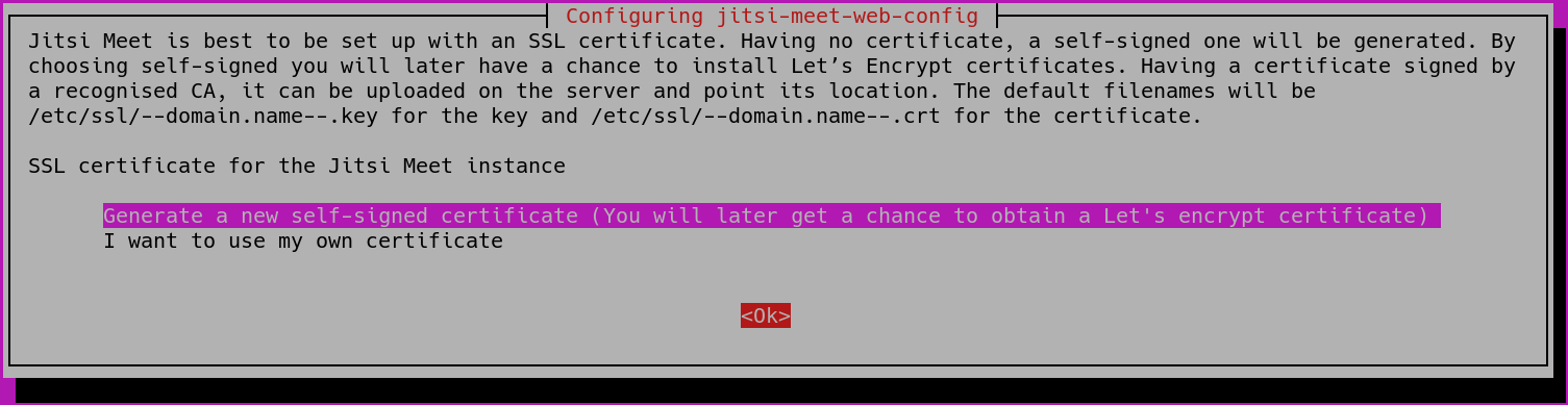 Image showing the jitsi-meet installation hostname dialog