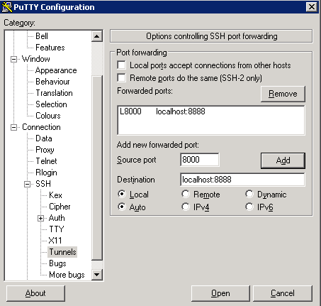 Lista de Forwarded ports