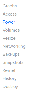 DigitalOcean power menu item