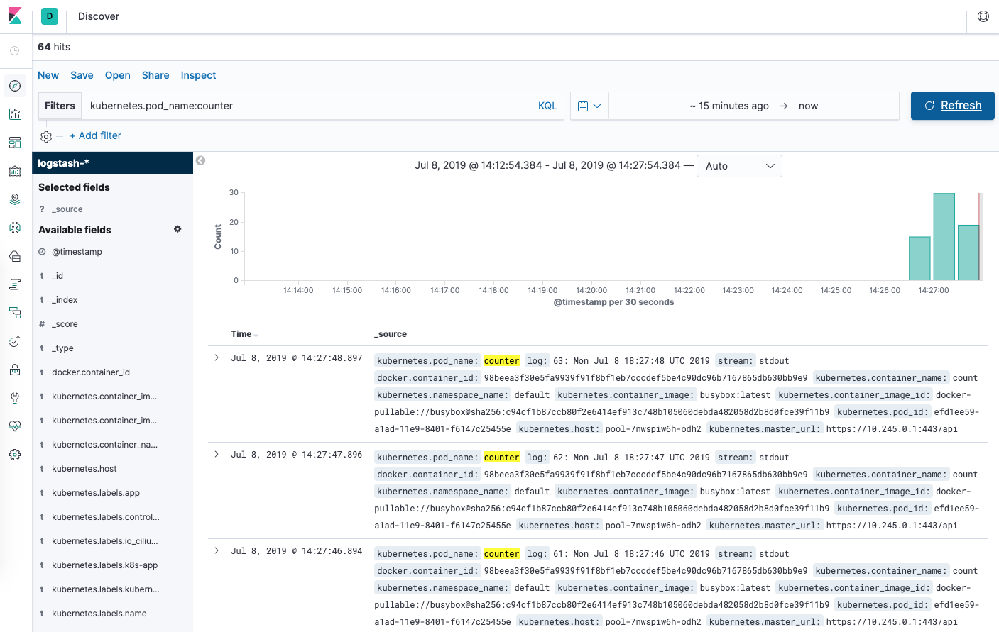 Журналы счетчика в Kibana