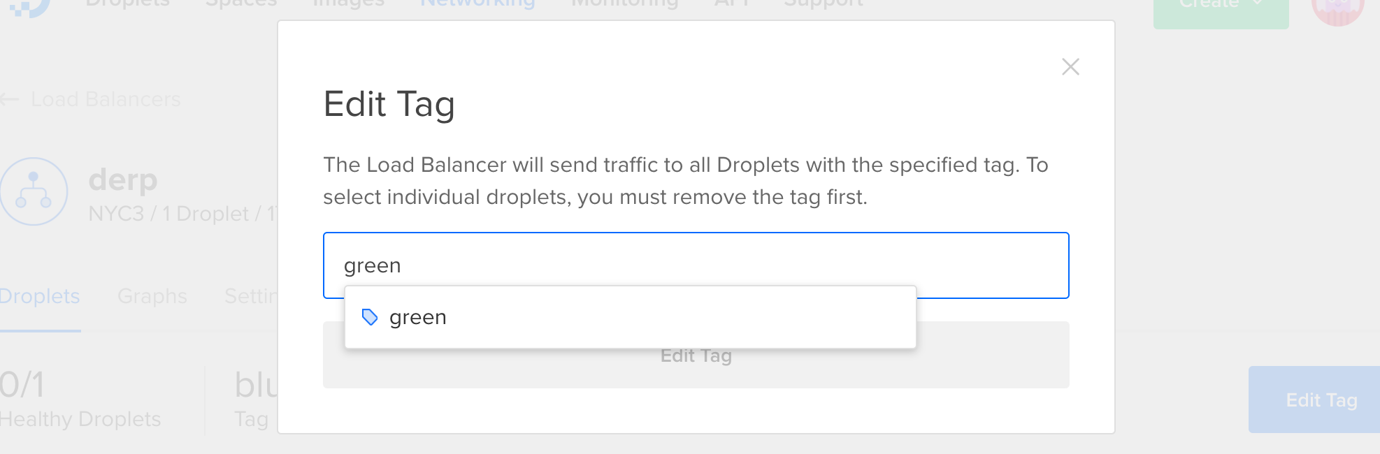 Load Balancer add Droplets via tag interface