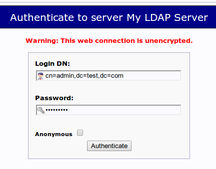 phpLDAPadmin login page