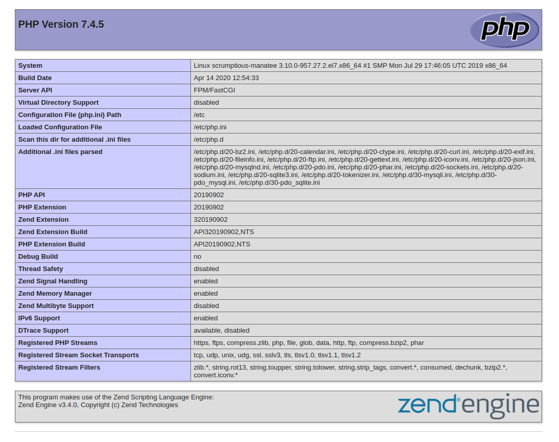 CentOS 7 PHP 7.4 info