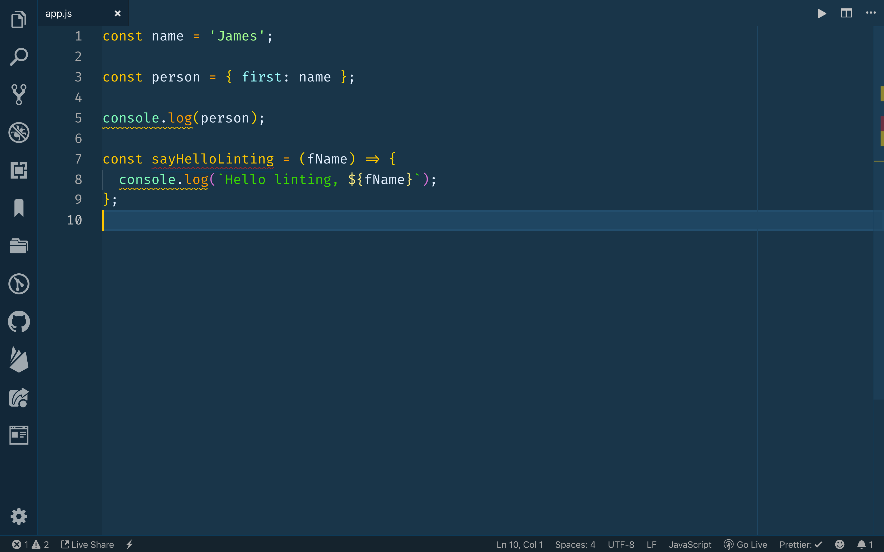 visual studio code javascript auto indent