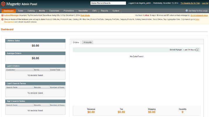 Magento Admin Dashboard