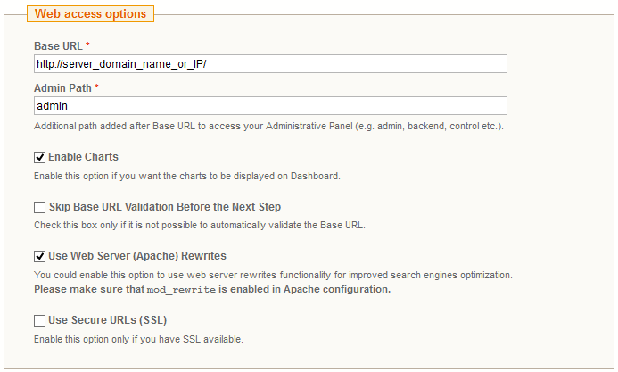 Magento Web Access Options