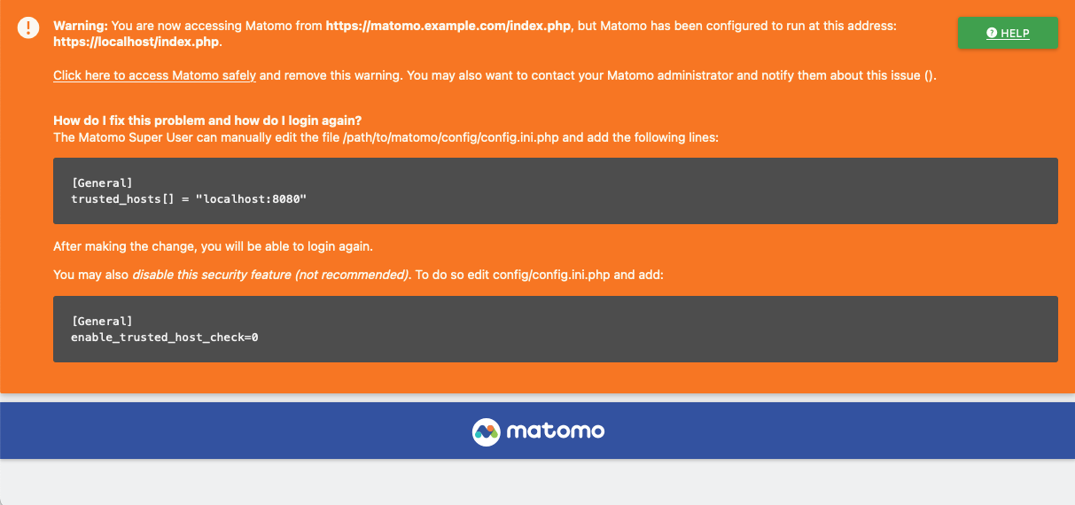 Screenshot of the Matomo homepage with a large orange