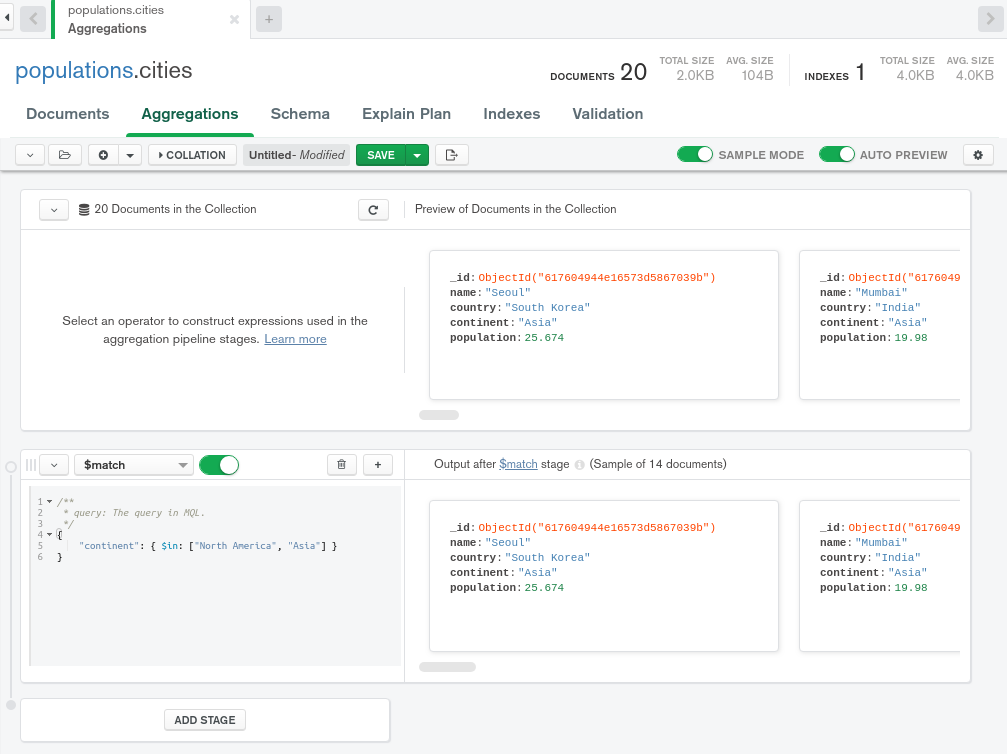 mongodb compass query cheat sheet