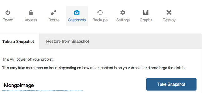 DigitalOcean take snapshot
