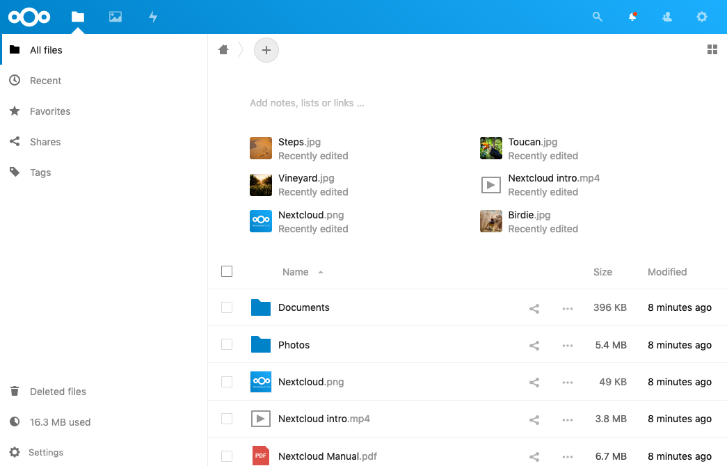 Nextcloud main page