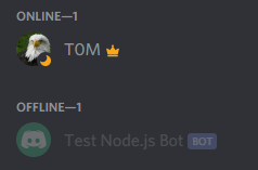 Liste des membres d'un serveur Discord avec le bot nouvellement créé sous la section "offline" de la liste des membres