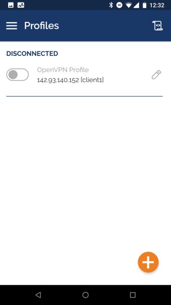 Die OpenVPN-App für Android mit dem neu hinzugefügten Profil