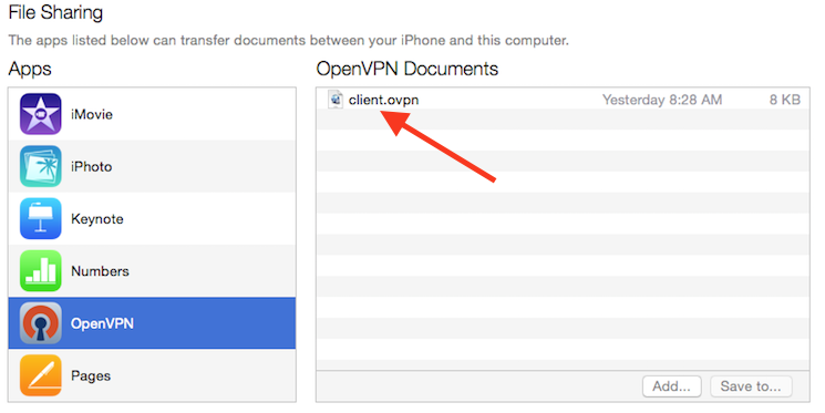 Перенос файла OpenVPN на iOS