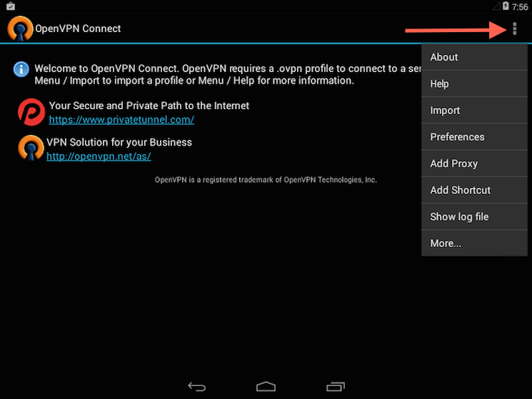 instal the new for android OpenVPN Client 2.6.8.1001