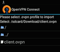 The OpenVPN Android application that selects the VPN profile to import