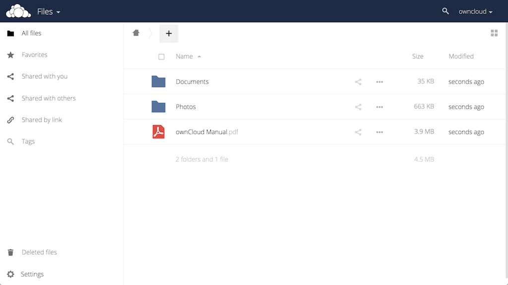 ownCloud Main Interface