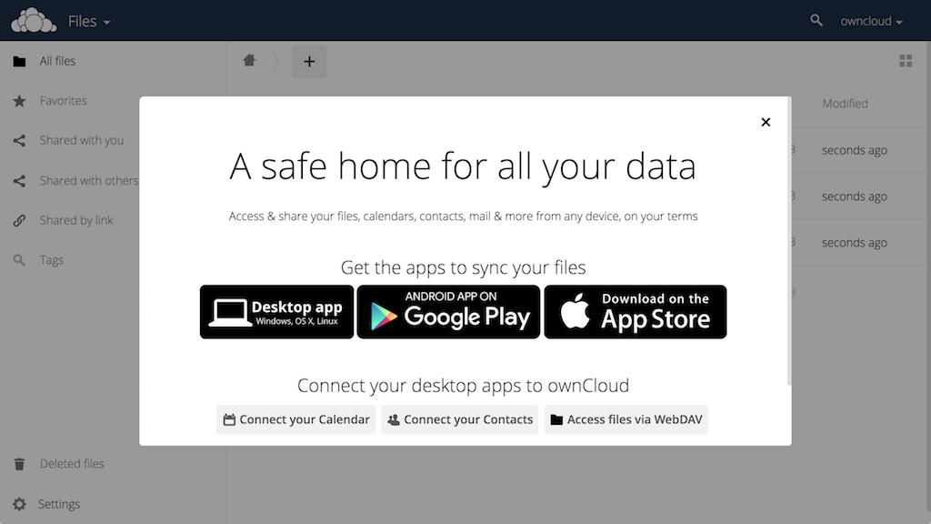 ownCloud Welcome Screen