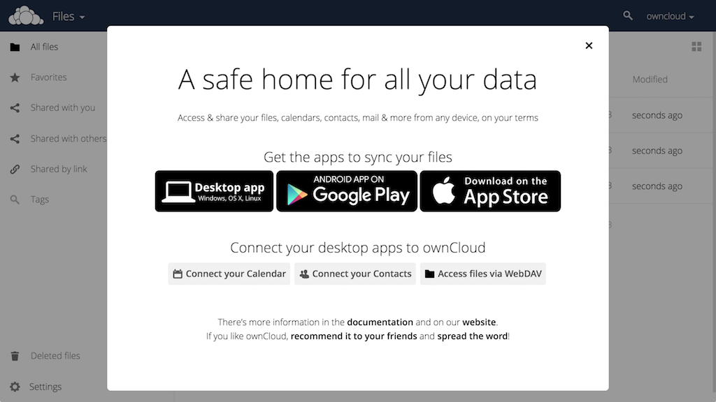 ownCloud Welcome Screen