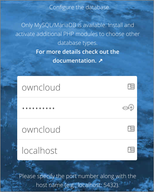 Configuración de la base de datos de ownCloud