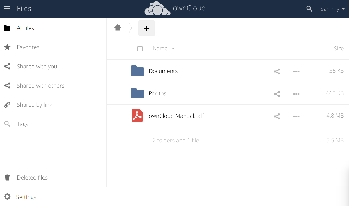 Главный интерфейс ownCloud