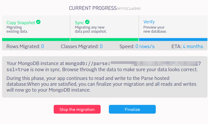 Parse App: Finished Migration, Waiting for Finalization