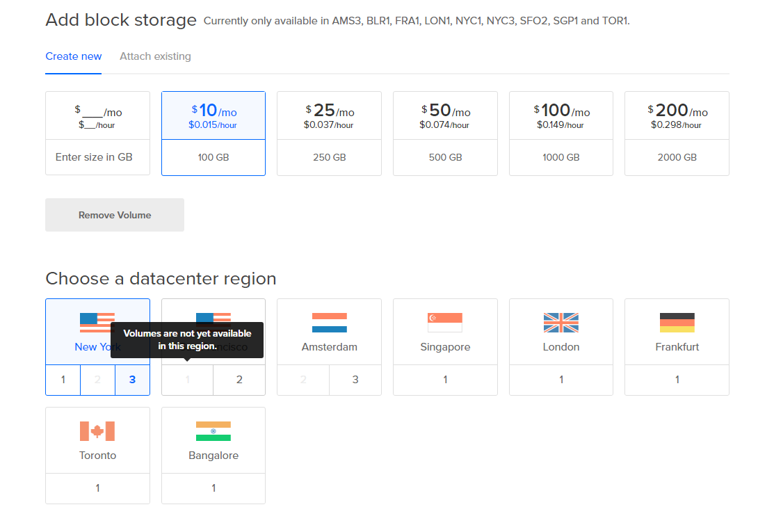 Screenshot of limited region selection