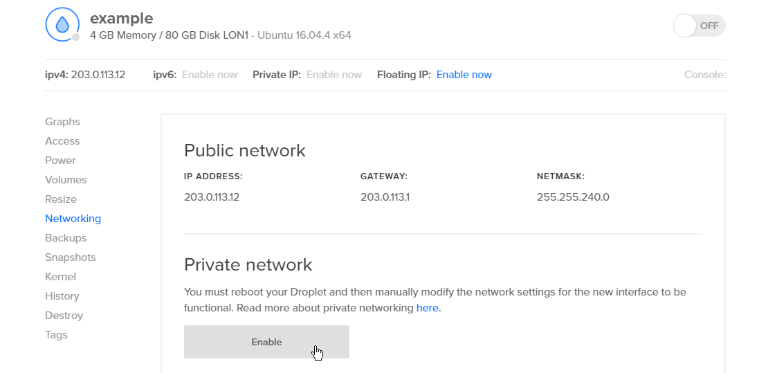 How To Enable DigitalOcean Private Networking on Existing Droplets