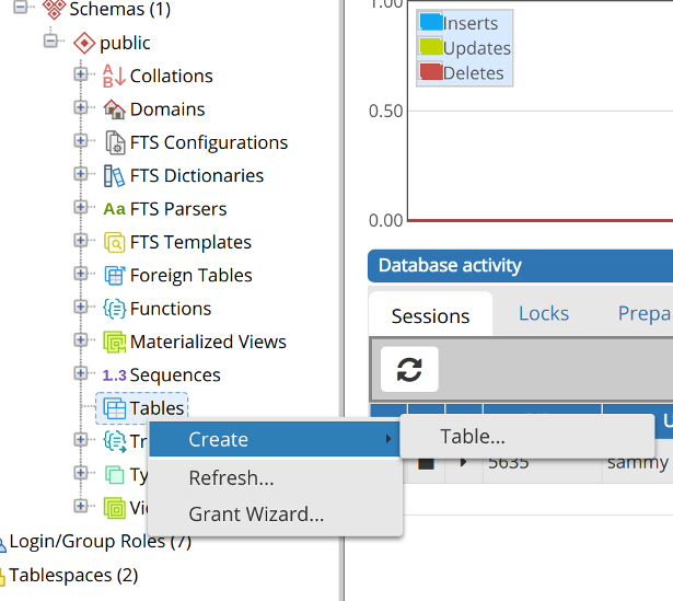 Create Table context menu