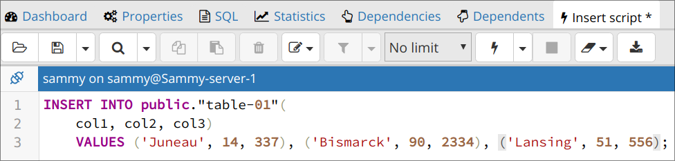 Example INSERT statement