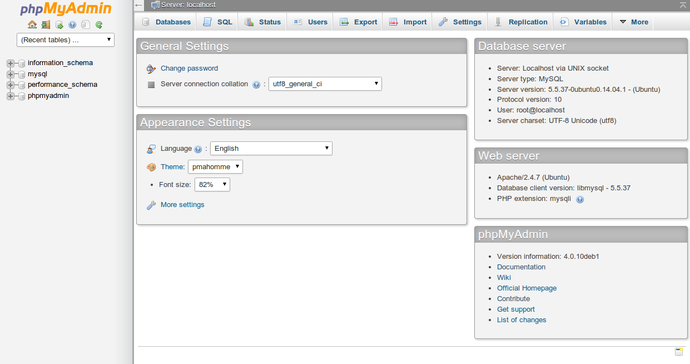 phpmyadmin user interface