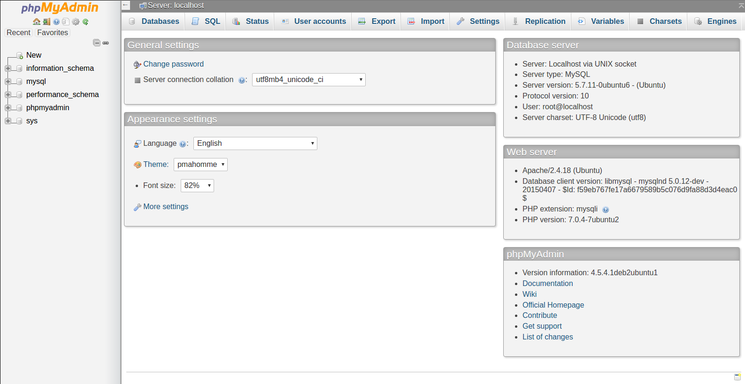 phpMyAdmin user interface