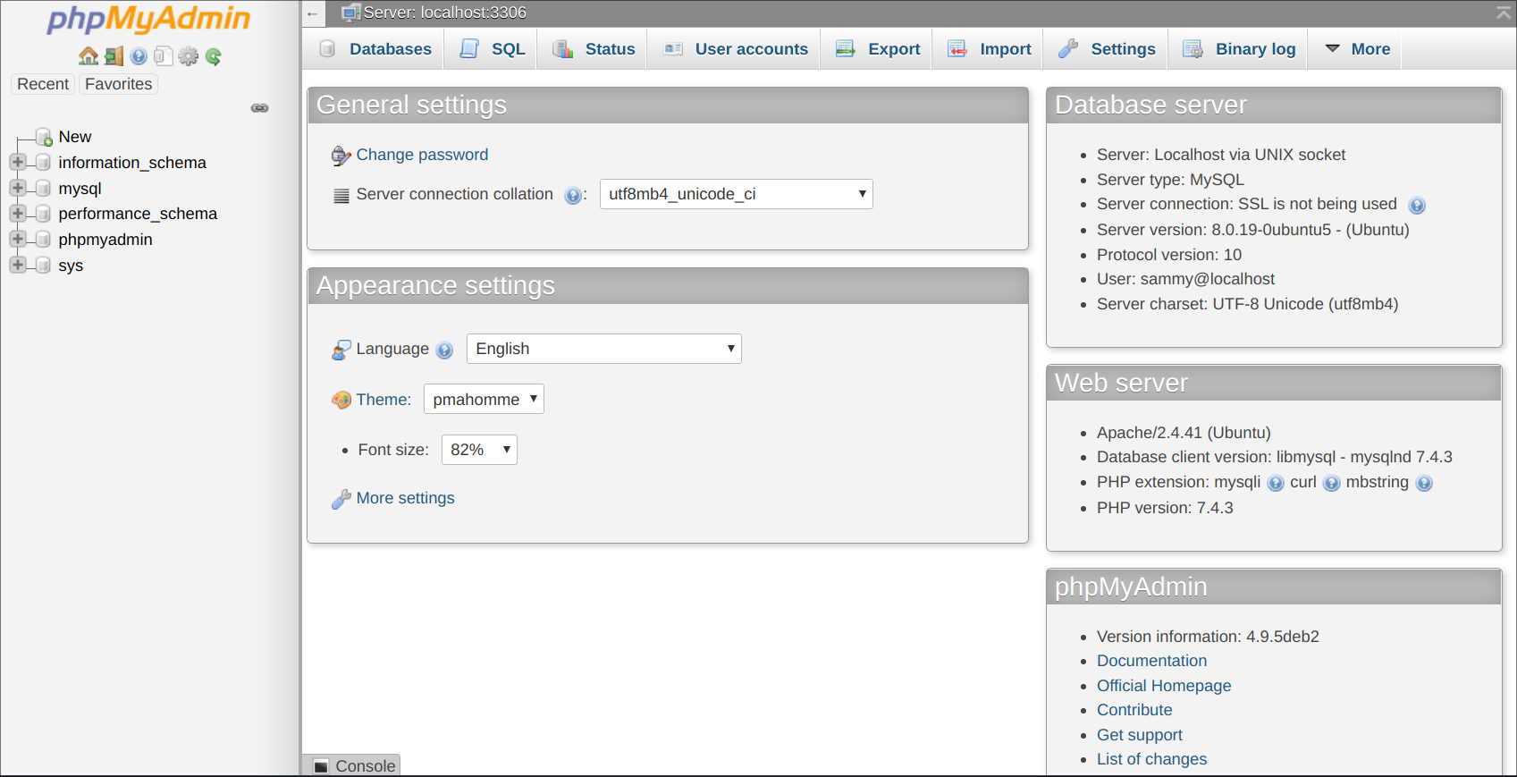 Interface utilisateur de phpMyAdmin