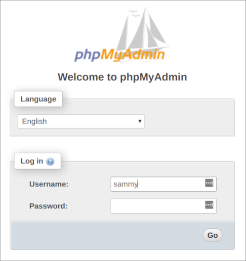 Écran de connexion à phpMyAdmin