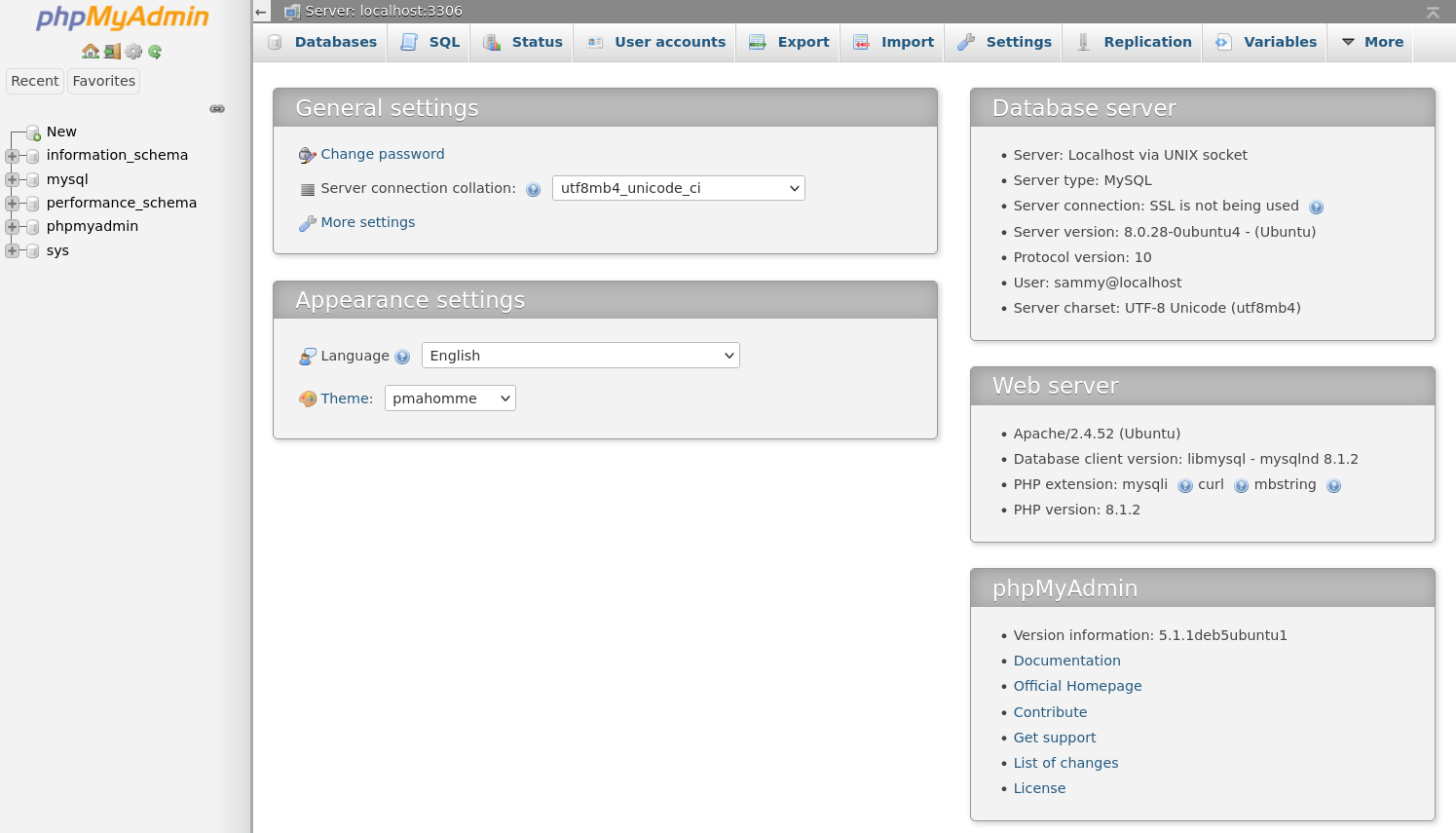 phpMyAdmin user interface