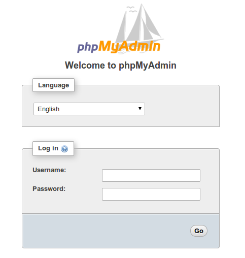 ekran logowania phpMyAdmin