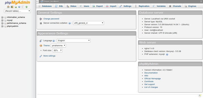 phpMyAdmin admin interface