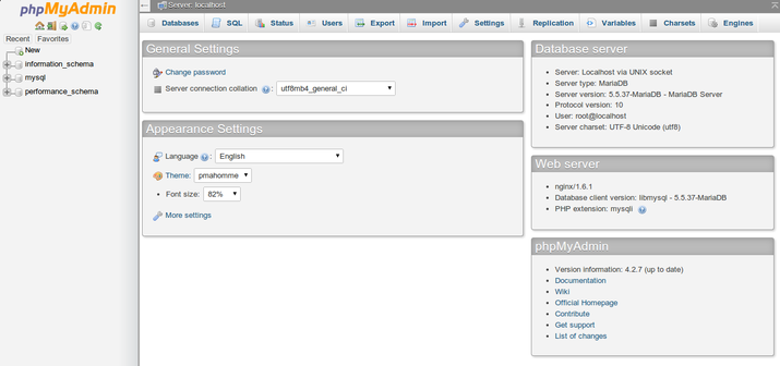 phpMyAdmin admin interface