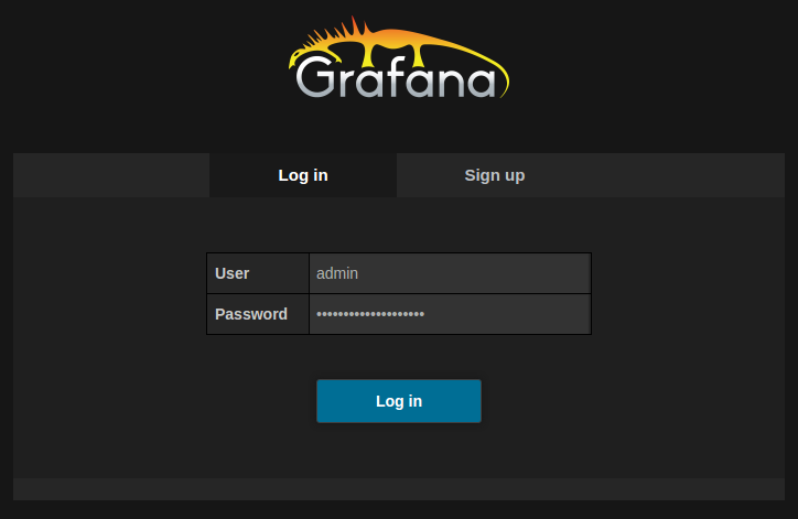 Log in to Grafana with your chosen password