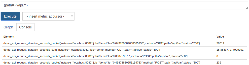 Regex-matched series as tabular output