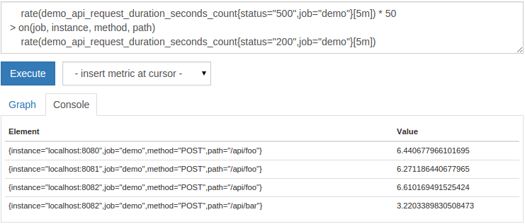 Filtering request rates by other set of series