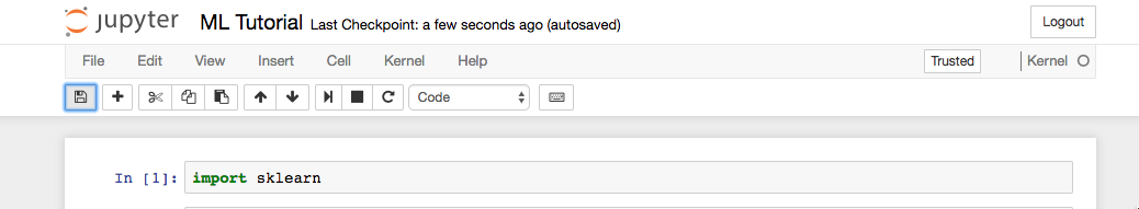 Jupyter Notebook with one Python cell, which imports sklearn
