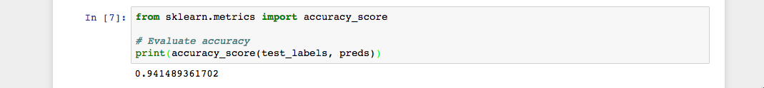 Alt Jupyter Notebook with Python cell that prints the accuracy of our NB classifier