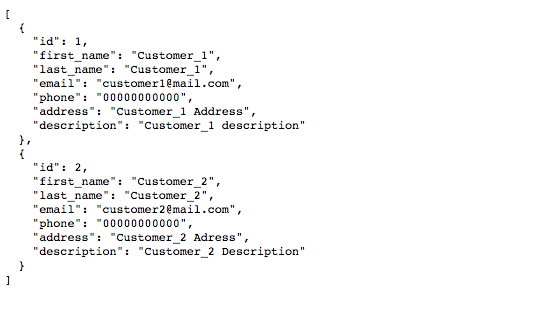 Customer list shown by json-server