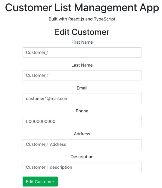 Edit customer page